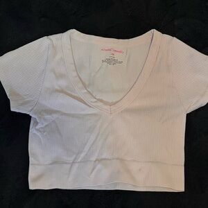 Ribbed V-Neck Crop Top in White - Women's